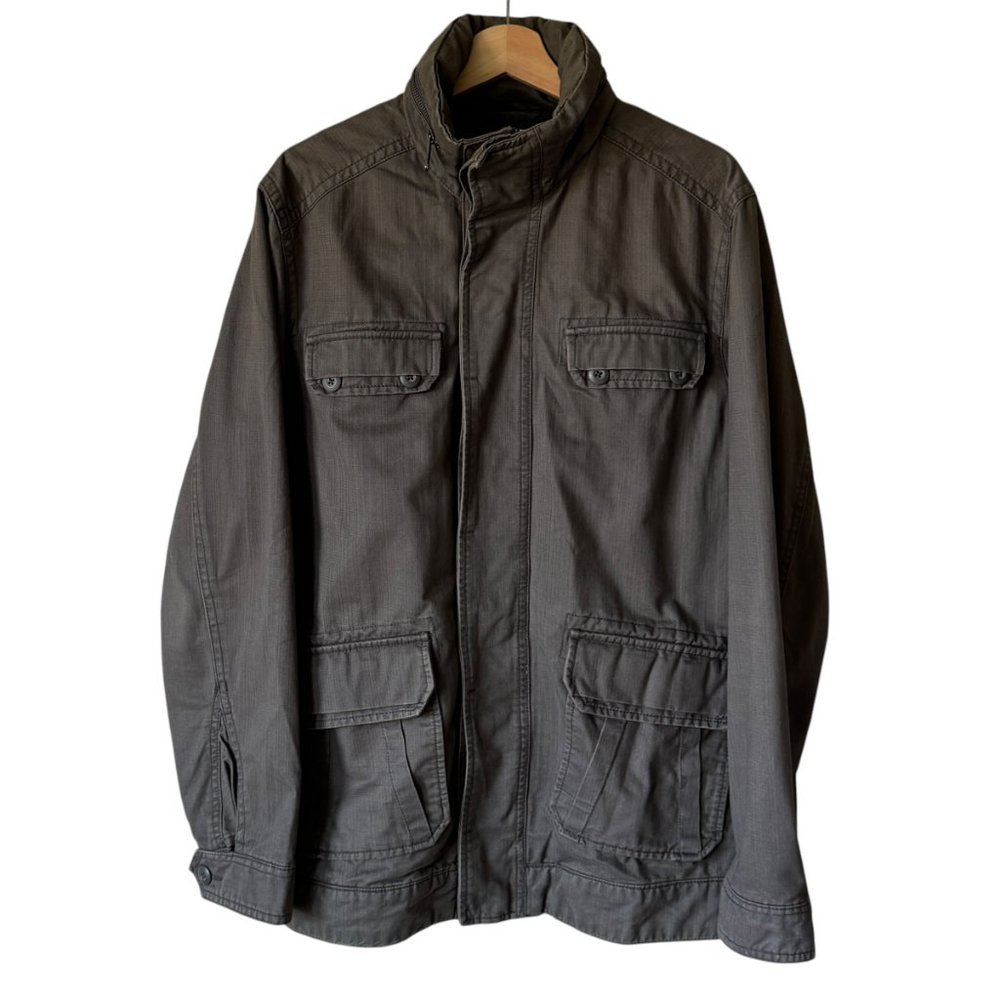 Old Navy Utility Chore Barn Coat Stowaway Hood Army Green Pockets Insulated Flaw